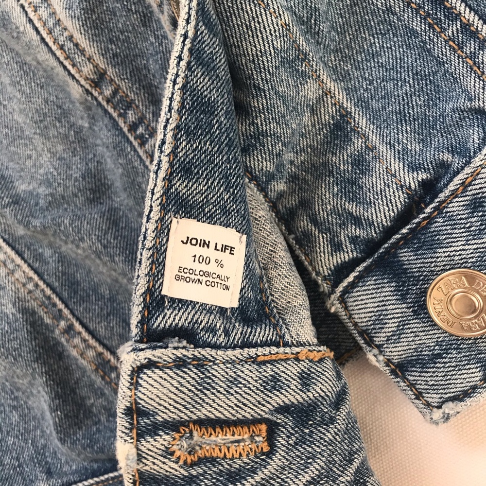 Zara Balloon Sleeves Cropped Denim Jacket Blue M - Picture 11 of 13